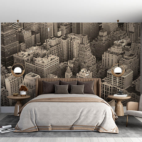 Vintage New York City Aerial View Wall Mural - Sepia Tone Urban Landscape