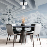 Futuristic Geometric Cubes and Clouds Wall Mural Wallpaper