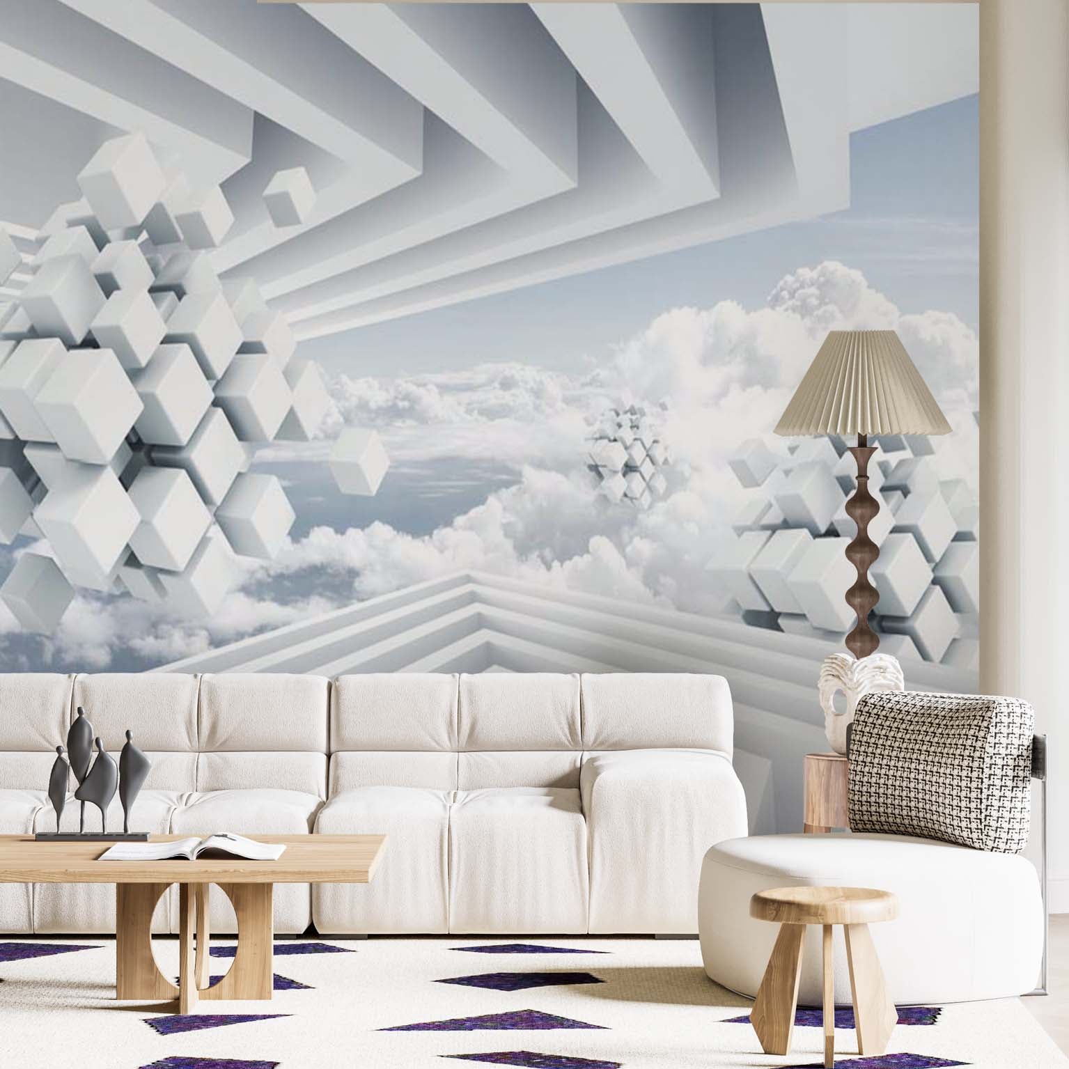 Abstract Wall Mural Cube Clouds Geometric Wallpaper