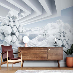 Custom Abstract Wall Mural Cube Clouds Geometric Wallpaper