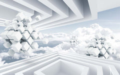 Custom Abstract Wall Mural Cube Clouds Geometric Wallpaper