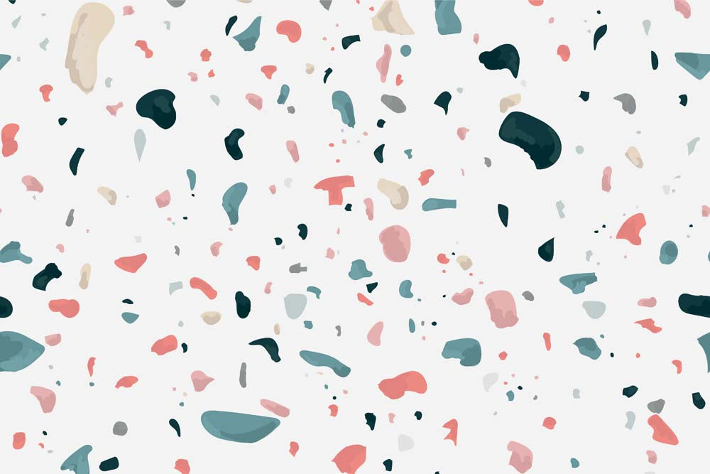 Papier peint terrazzo – Papier peint panoramique terrazzo coloré rose, bleu canard et beige
