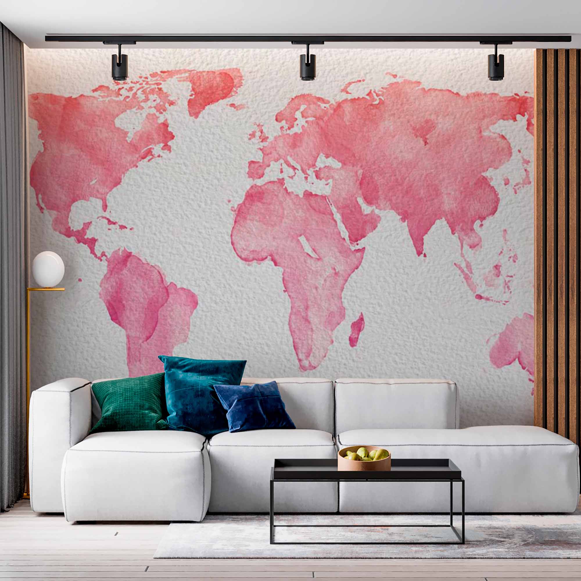 Pink Watercolor World Map Wall Mural Wallpaper with Textured Background