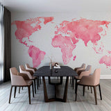 Pink Watercolor World Map Wall Mural Wallpaper with Textured Background