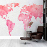 Pink Watercolor World Map Wall Mural Wallpaper with Textured Background