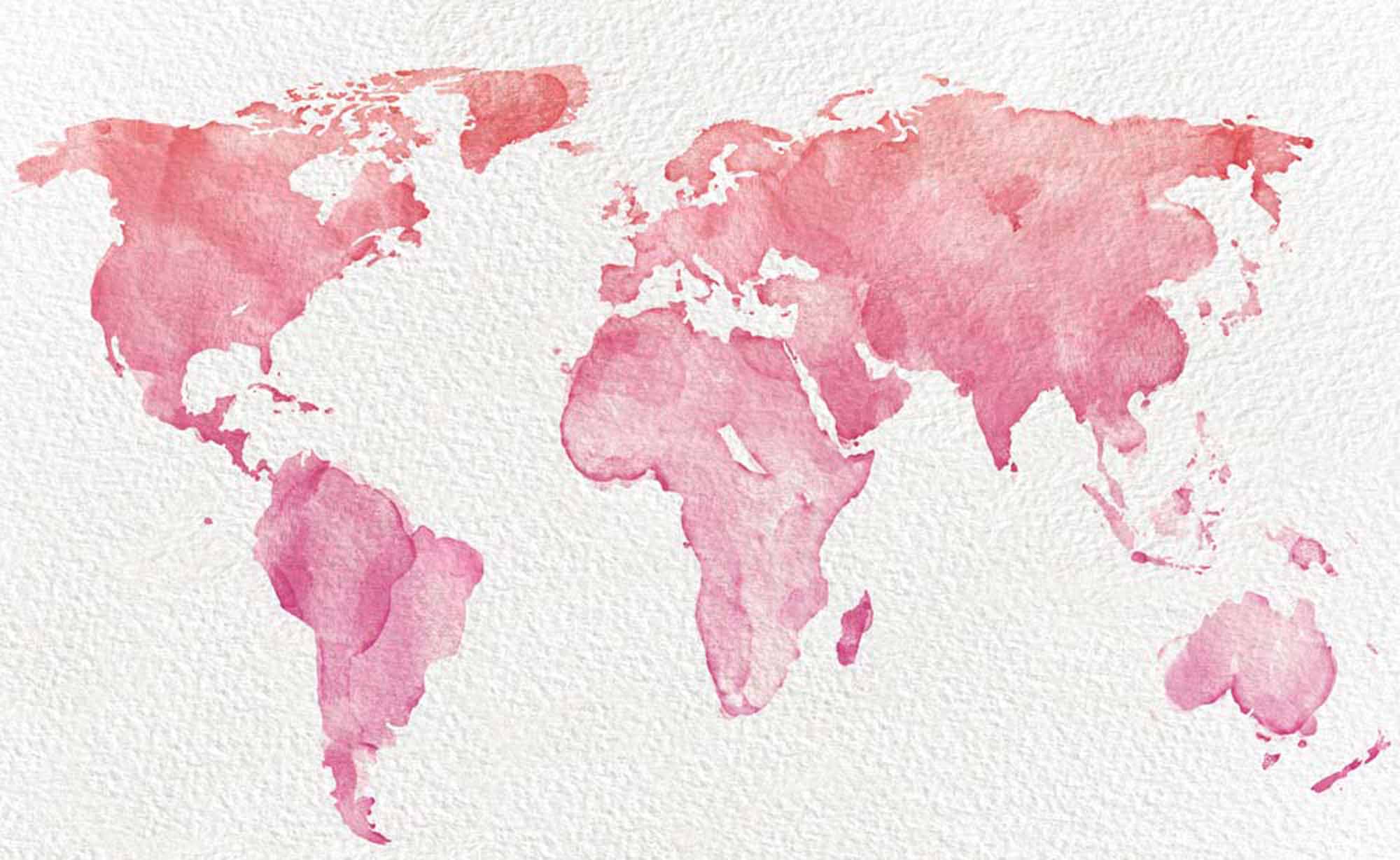 Pink Watercolor World Map Wall Mural Wallpaper with Textured Background