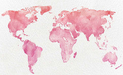 Custom Pink Watercolor World Map Wall Mural Wallpaper with Textured Background