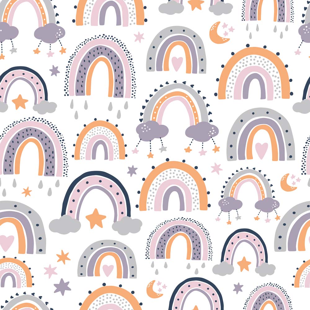 Papier peint arcs-en-ciel et étoiles ludiques pour chambre d’enfant