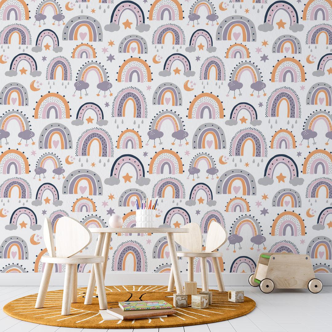 Kids Wall Mural Small Rainbow Pattern Wallpaper for Girls