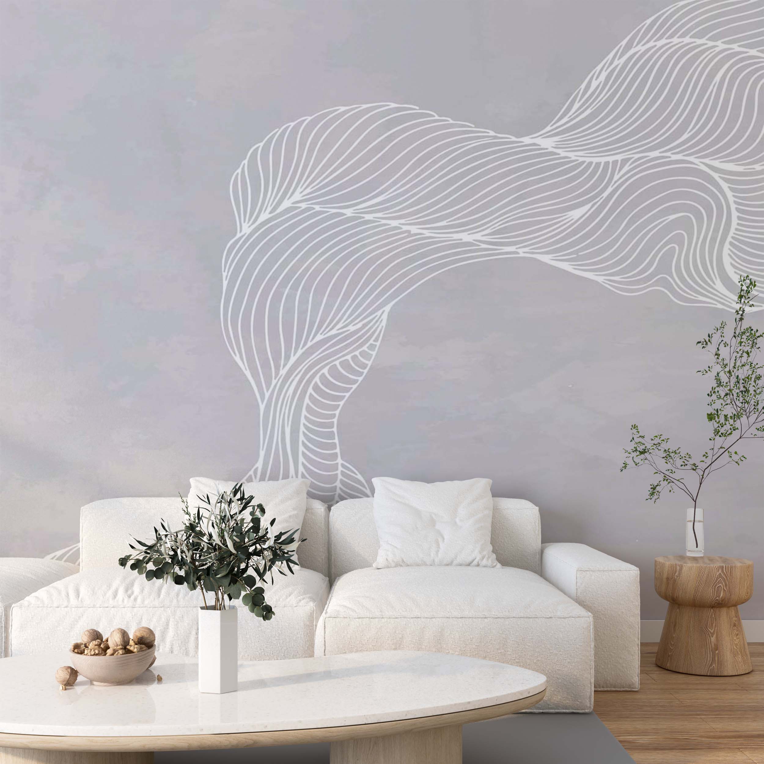 Abstract Wall Mural Grey White Wave Wallpaper