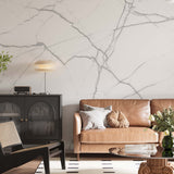 Marble Textured Wall Mural Art Light Stone Black Lines Abstract Wallpaper