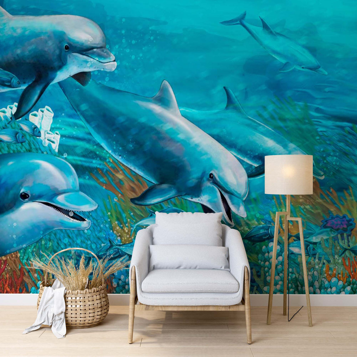 Custom Dolphins Wall Mural Underwater World Wallpaper