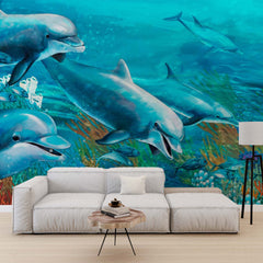 Custom Dolphins Wall Mural Underwater World Wallpaper