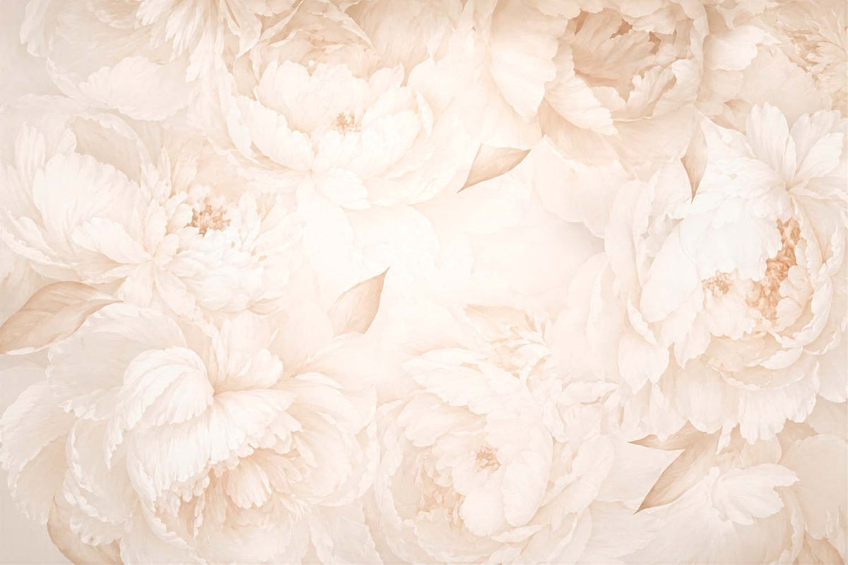 Crème pioenroos behang – zacht ton-sur-ton bloemen fotobehang