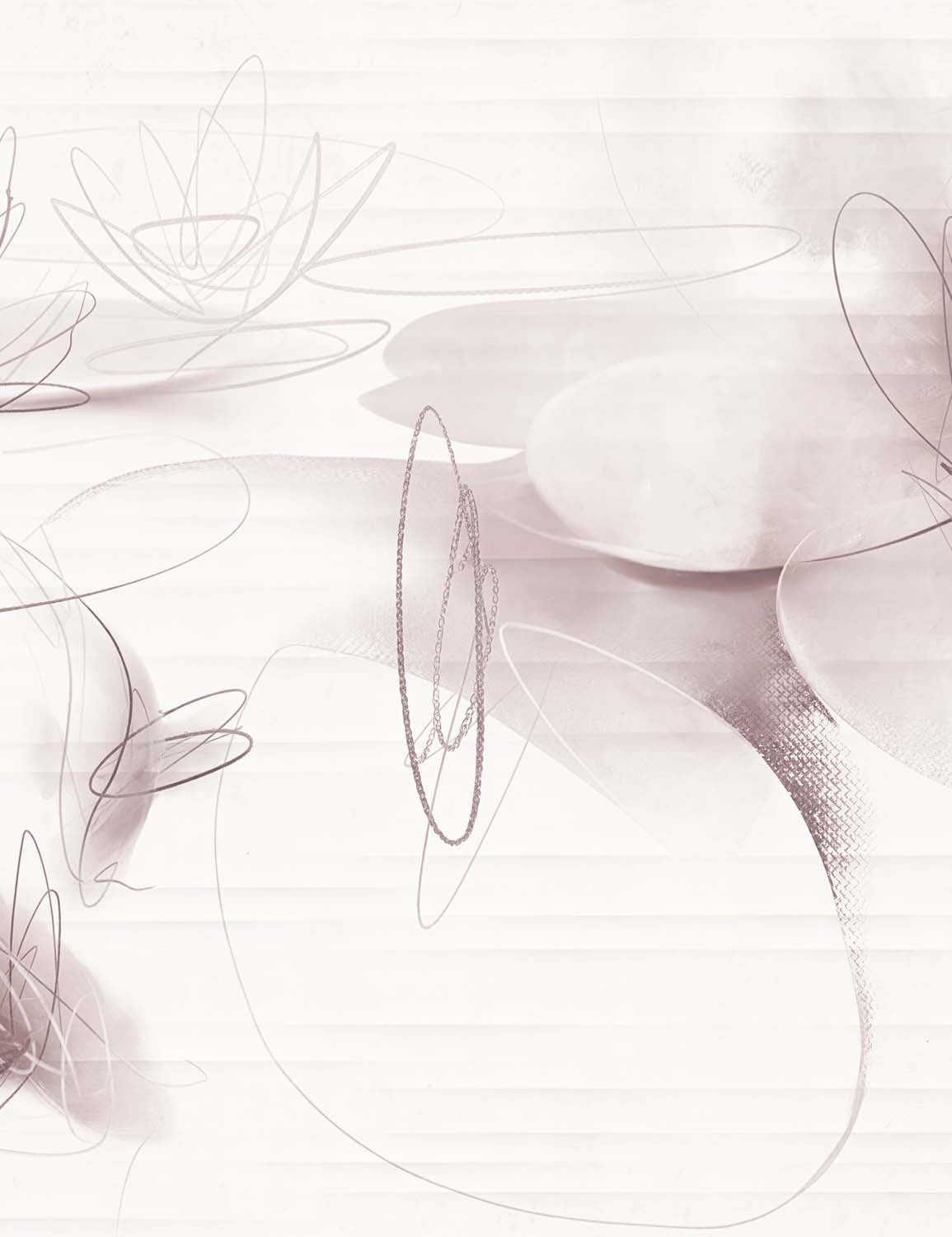 Tapete Flieder-Blumen als Line Art – Transparente Lilien auf gestreiftem Hintergrund