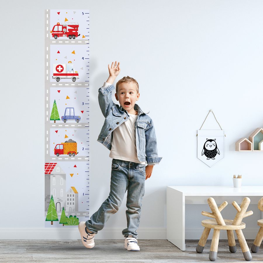 Kids' Growth Chart Peel and Stick Car Transports Wall Decals for Boys Kids Baby Room