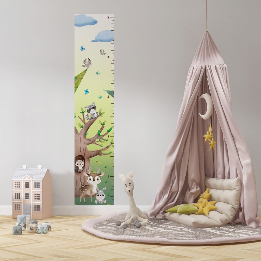 Kids' Growth Chart Peel and Stick Woodland Animals Tree Raccoon Owl Bunny