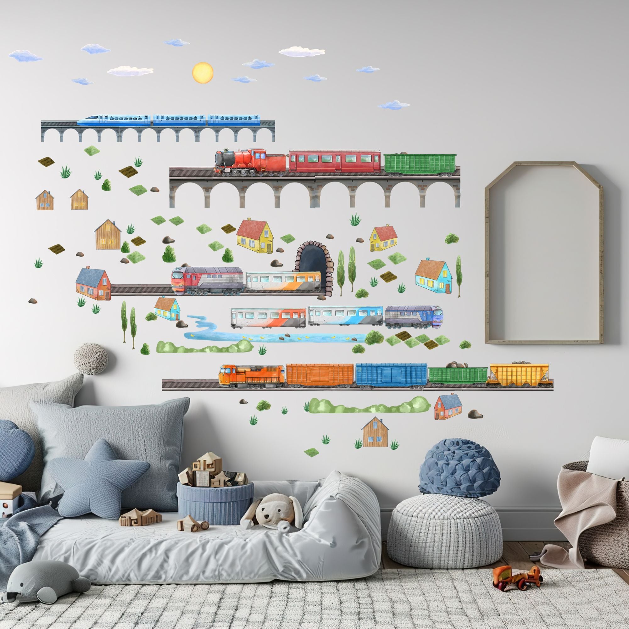 Vibrant Train Wall Decals for Kids' Rooms - Transports Kids Stikers