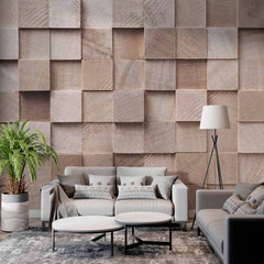 Custom 3D Wooden Cube Pattern Wall Mural Abstract Wood Background Wallpaper