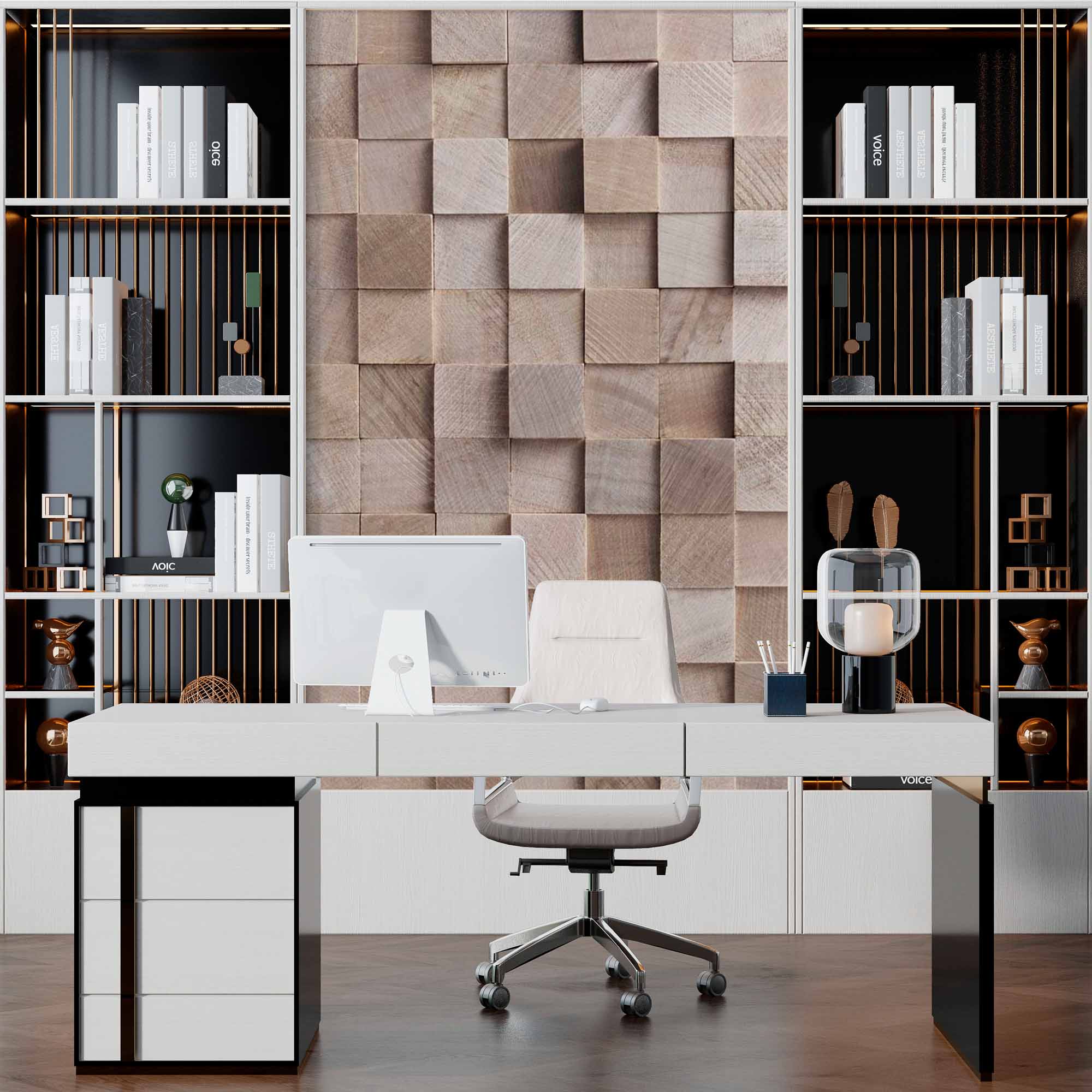 3D Wooden Cube Pattern Wall Mural Abstract Wood Background Wallpaper