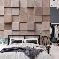 Custom 3D Wooden Cube Pattern Wall Mural Abstract Wood Background Wallpaper