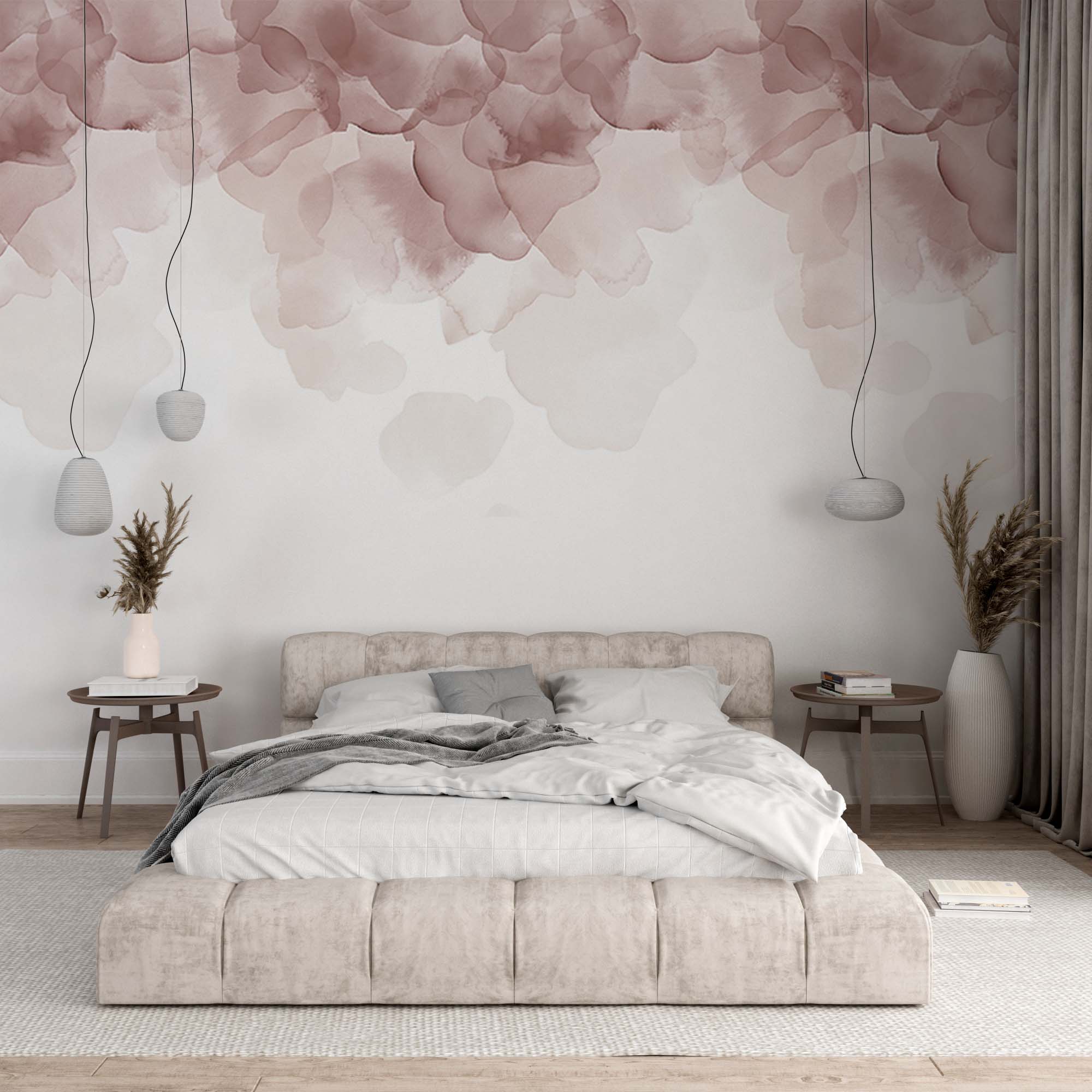 Blossom Flower Wall Mural Art  Pink Liquid Ink Abstract Wallpaper