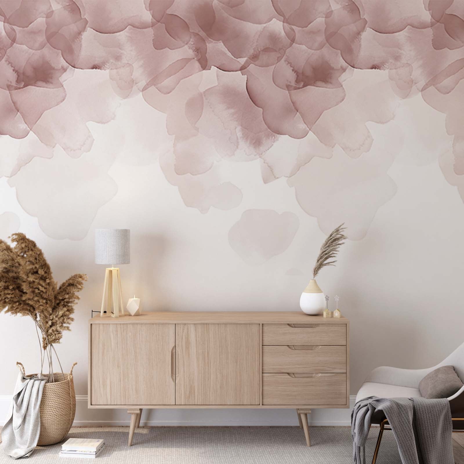 Blossom Flower Wall Mural Art  Pink Liquid Ink Abstract Wallpaper