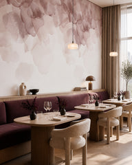 Blush blossom wallpaper in a restaurant.