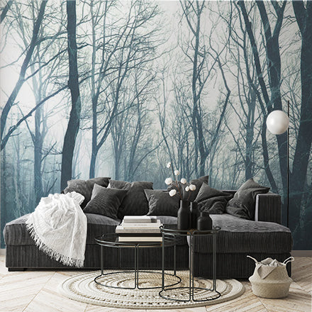 Bare Tree Silhouette Wall Mural Winter Forest Wallpaper