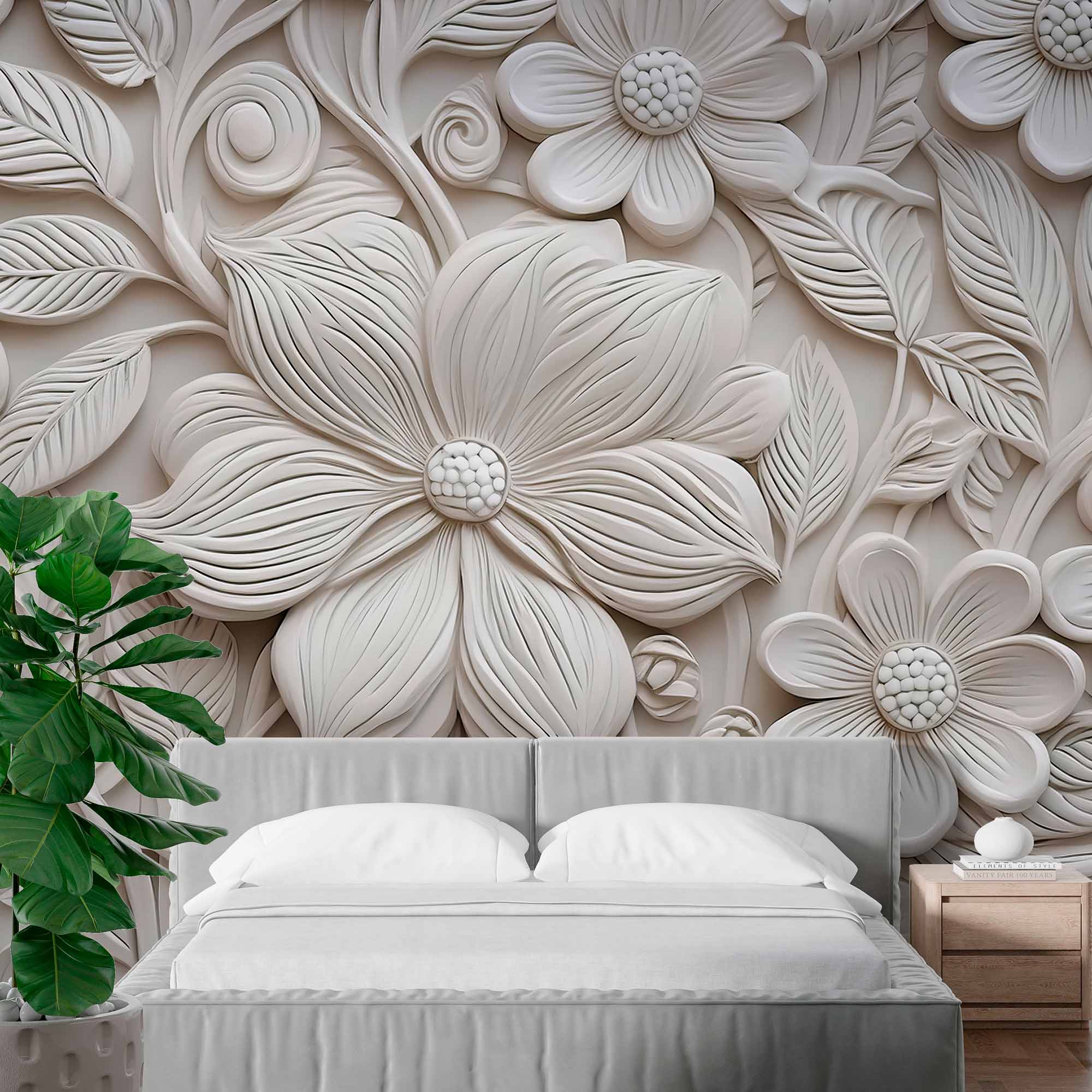 3D Carved Flower Design Wallpaper