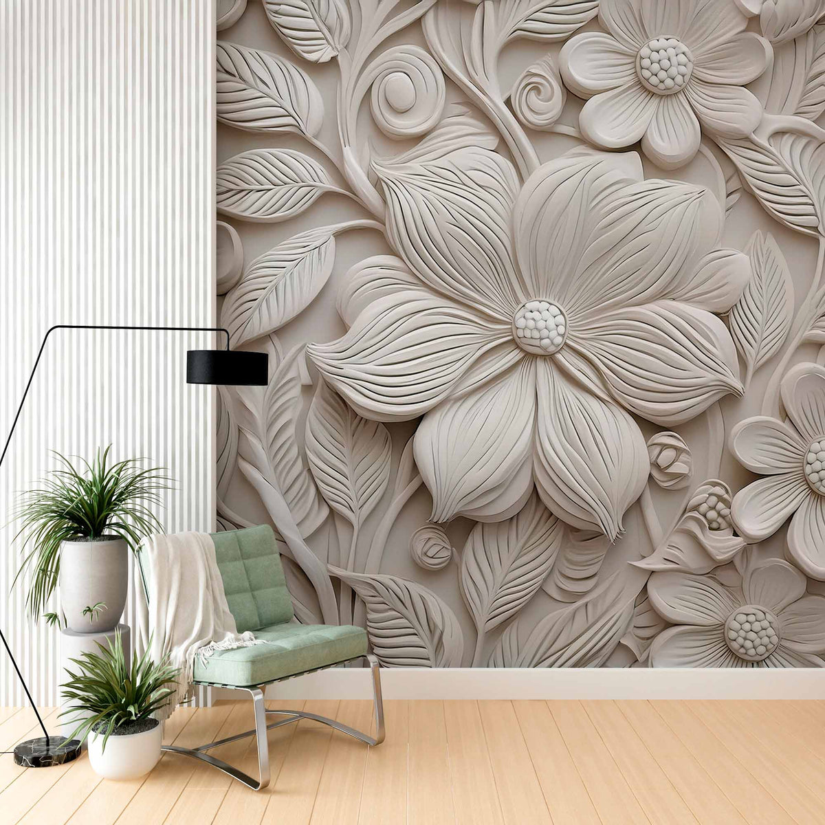 3D Carved Flower Design Wallpaper