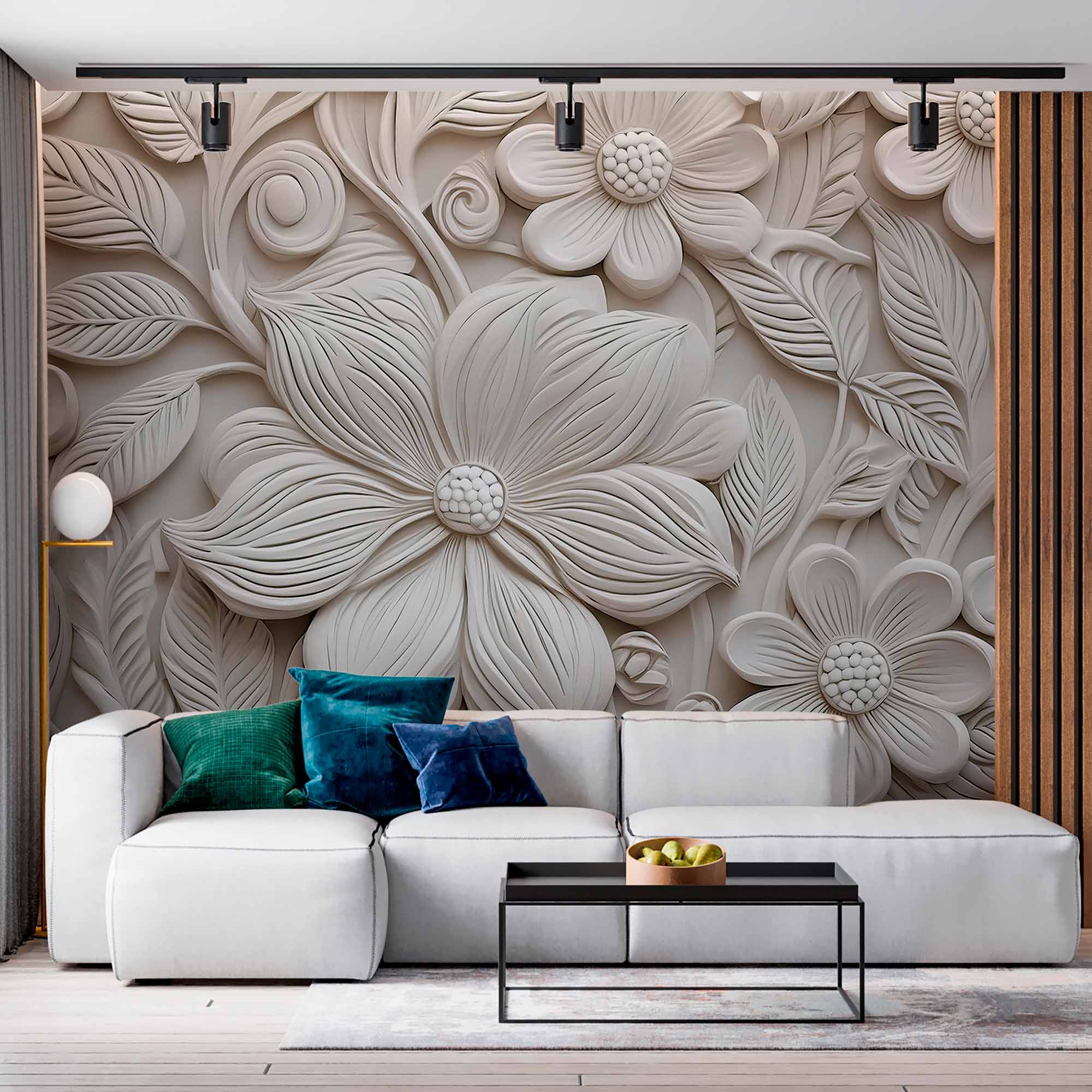 3D Carved Flower Design Wallpaper