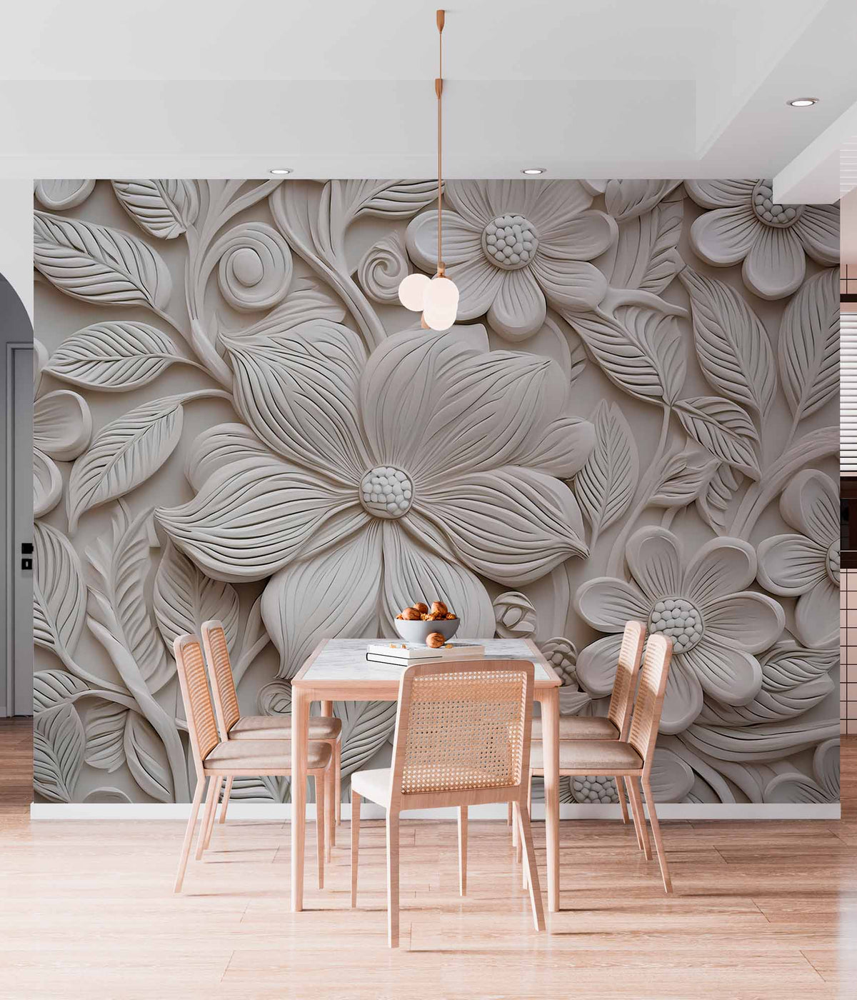 3D Carved Flower Design Wallpaper