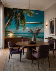 Palm beach wallpaper in a refined dining area.