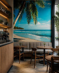 Palm beach wallpaper in a specialty coffee shop.