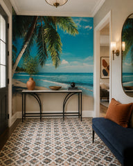 Palm beach wallpaper in a refined foyer.