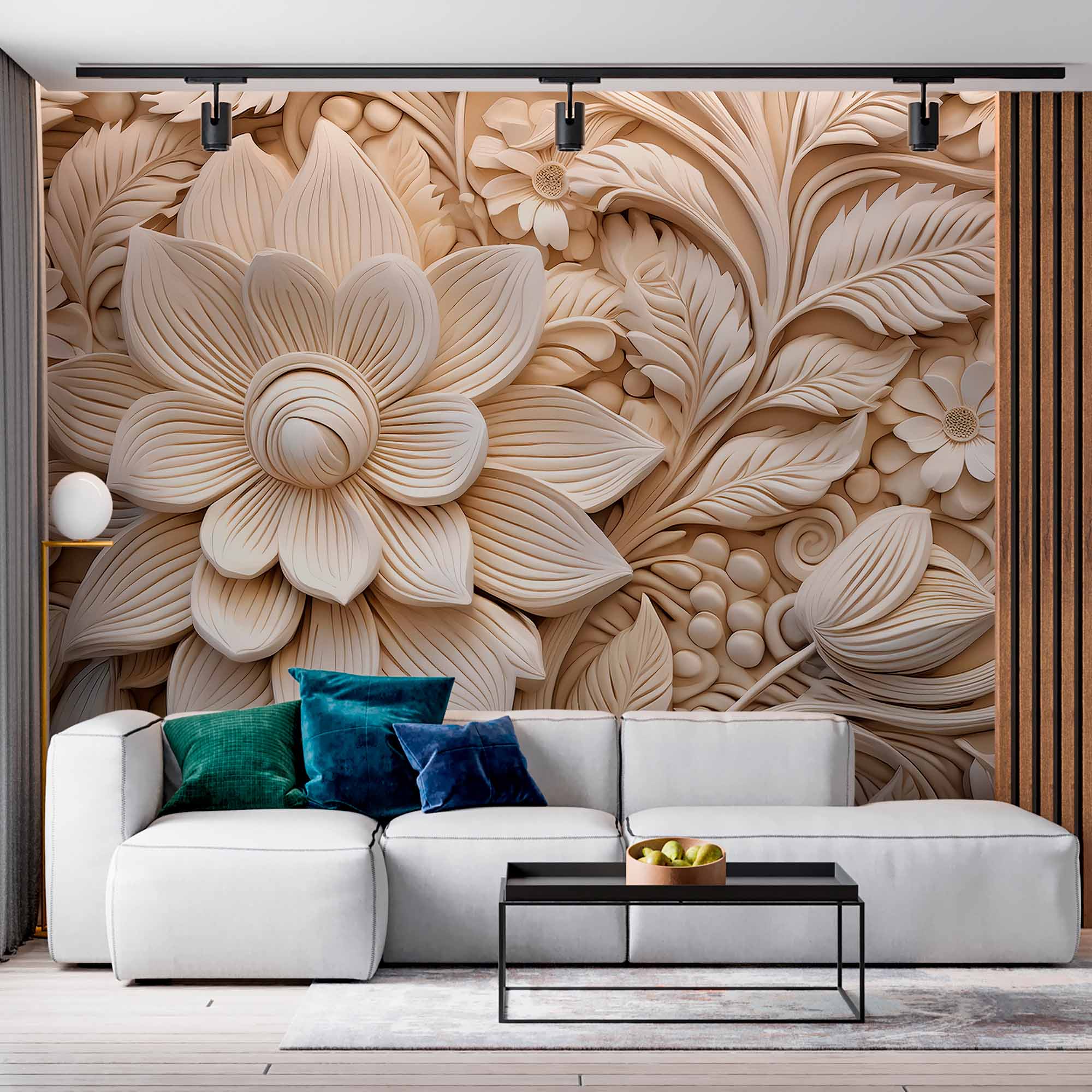 Sculpted Floral Design Wallpaper