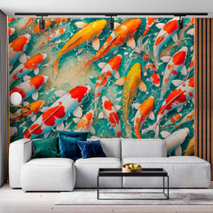 Custom Colorful Japanese Koi Art Wallpaper