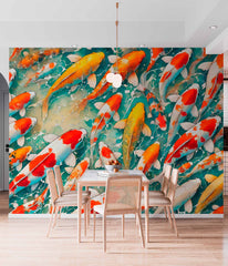 Custom Colorful Japanese Koi Art Wallpaper