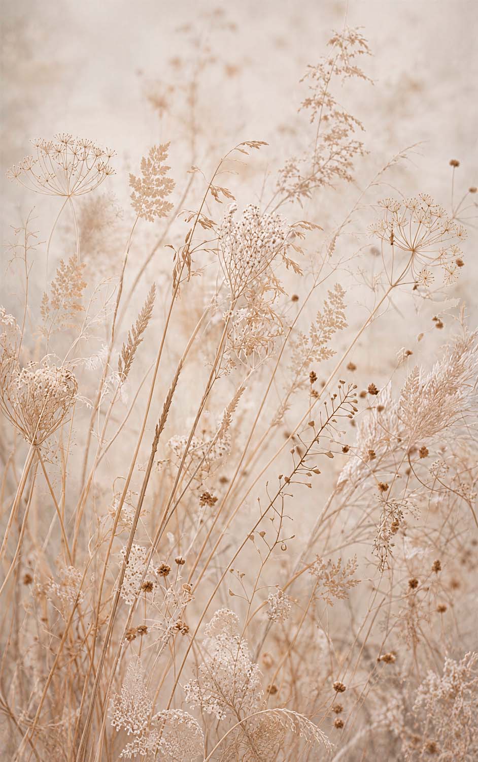 Tapete Beige Trockengräser – Boho-Wildblumen und Pampasgras, Wandbild