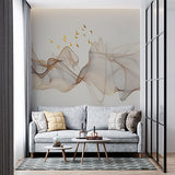 Elegant Flowing Lines and Birds Wall Mural Wallpaper - Modern Abstract Design