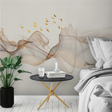 Elegant Flowing Lines and Birds Wall Mural Wallpaper - Modern Abstract Design