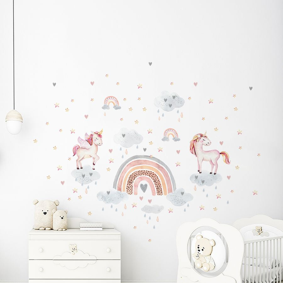 Rainbow Unicorn Wall Decals for Kids Bedroom Room Nursery