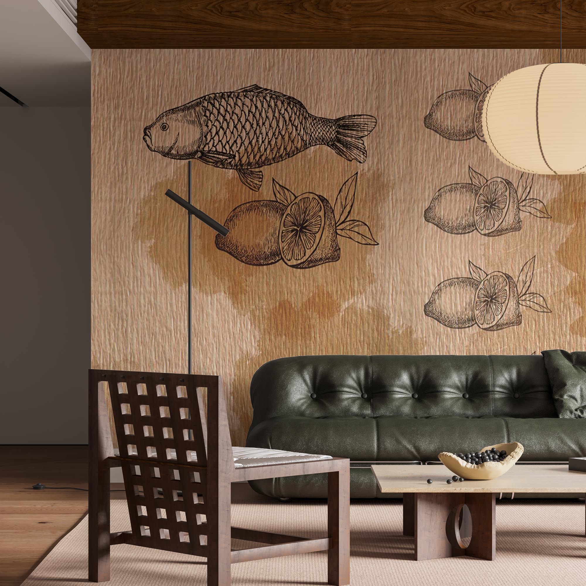 Fish Lemons Old Fashion Craft Paper Texture Wallpaper Animals Wall Mural