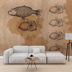 Custom Fish Lemons Old Fashion Craft Paper Texture Wallpaper Animals Wall Mural