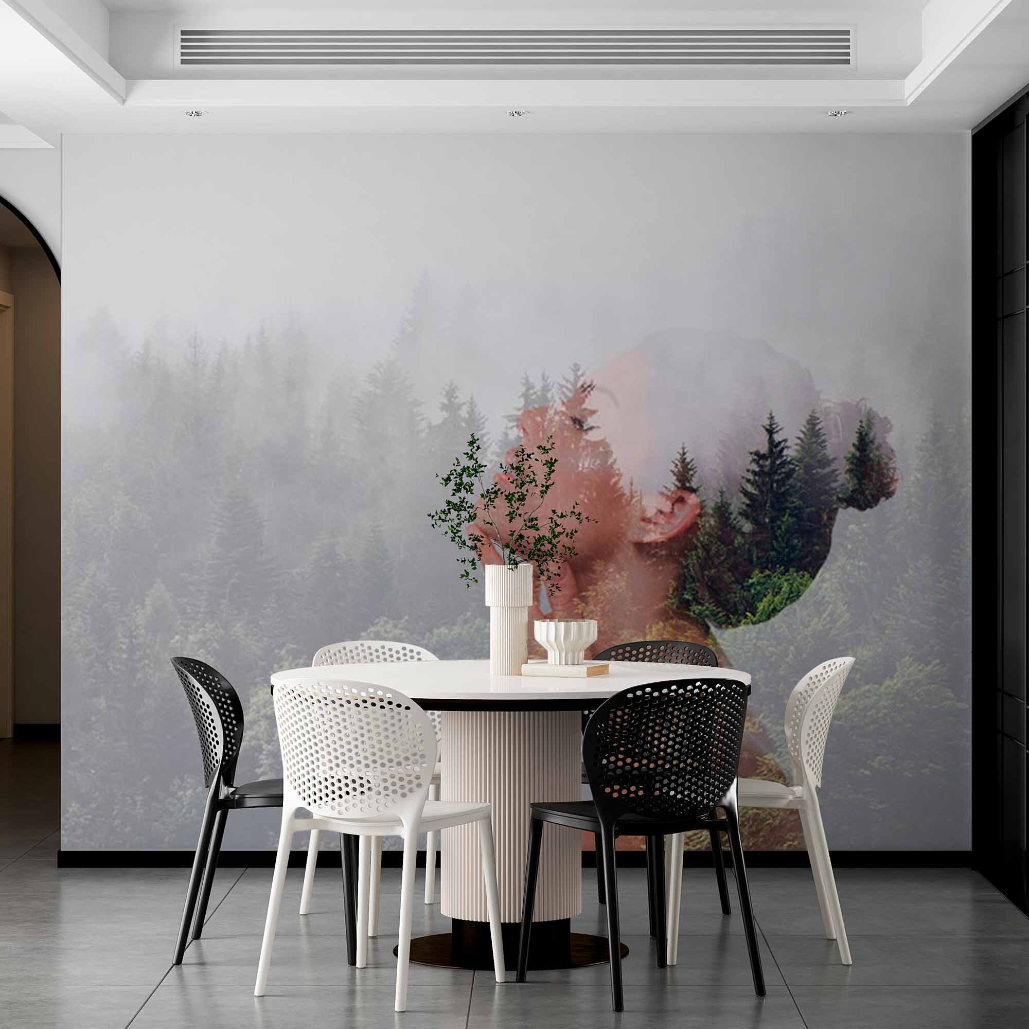 Double Exposure Portrait and Forest Wall Mural Nature Fusion Wallpaper