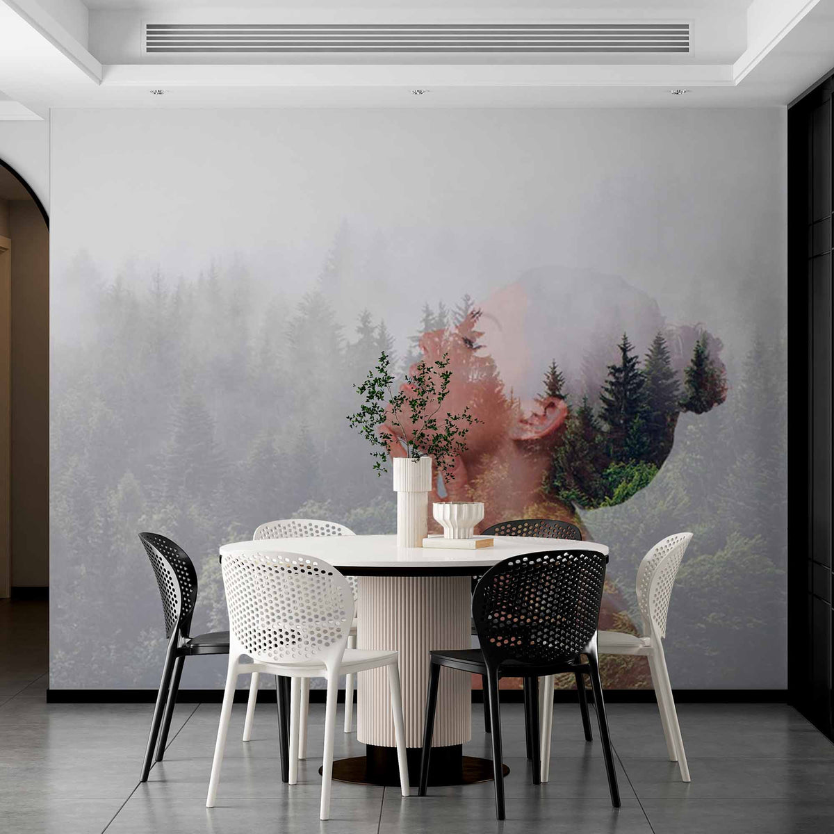 Custom Double Exposure Portrait and Forest Wall Mural Nature Fusion Wallpaper