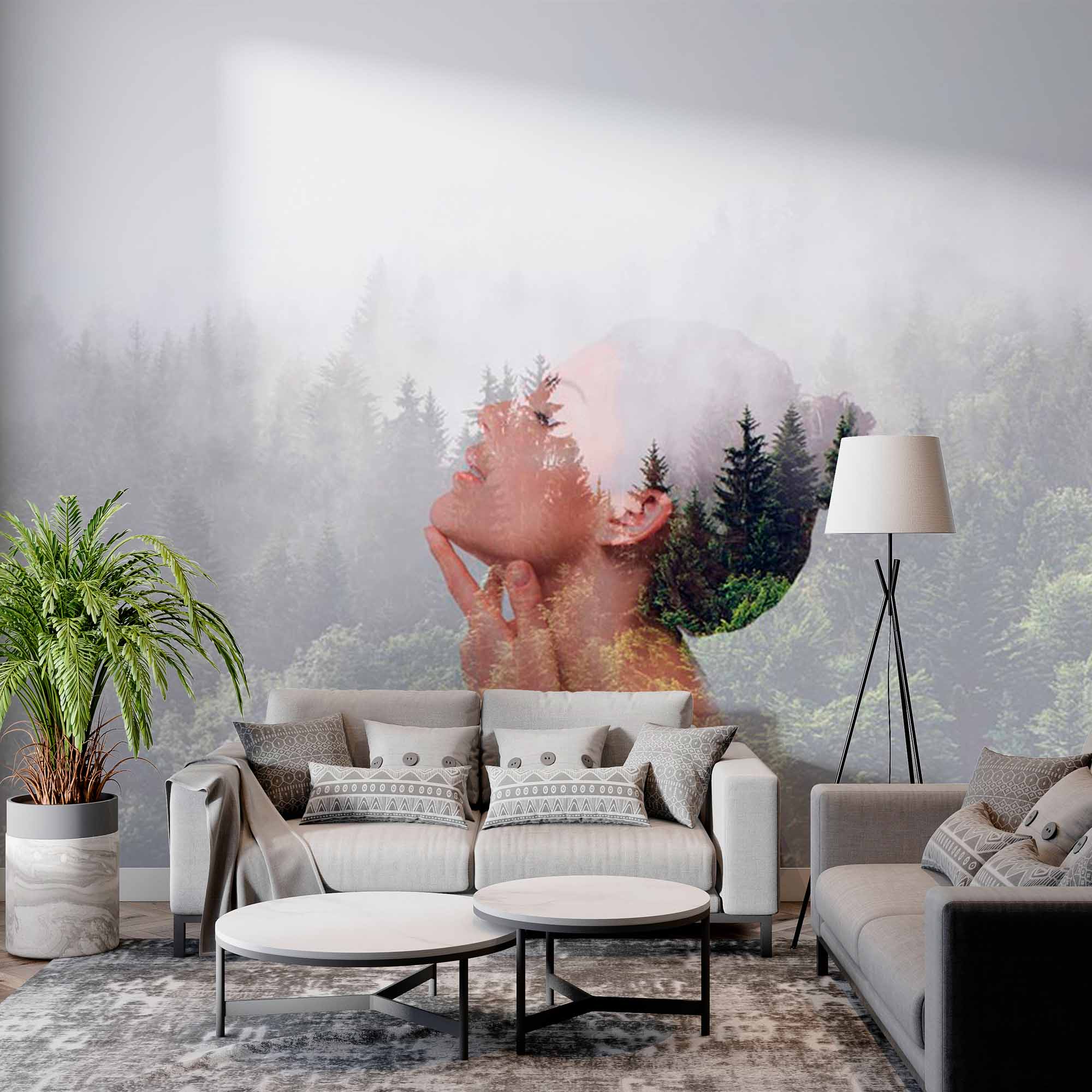 Double Exposure Portrait and Forest Wall Mural Nature Fusion Wallpaper