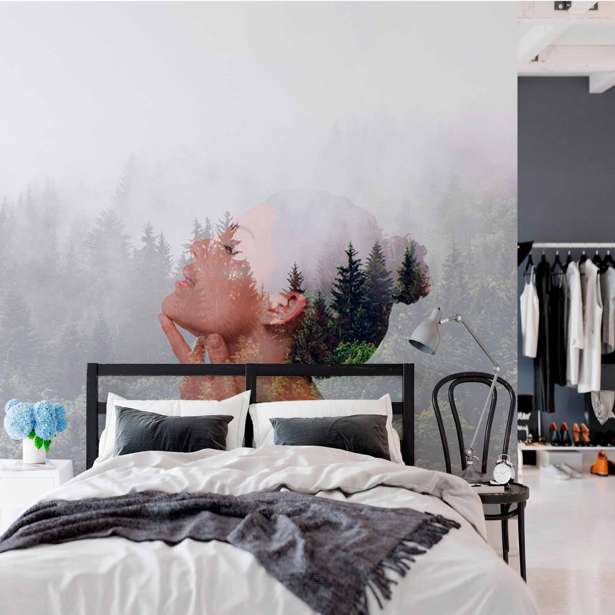 Double Exposure Portrait and Forest Wall Mural Nature Fusion Wallpaper