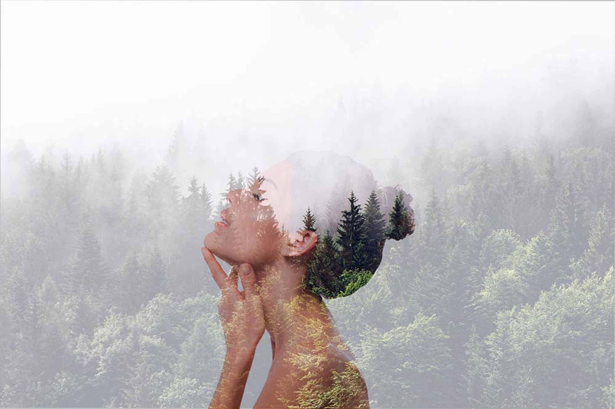 Double Exposure Portrait and Forest Wall Mural Nature Fusion Wallpaper